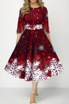 Dieprode A-lijn jurken met casual print en patchwork