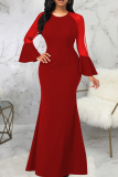 Red Party Solid Mesh O Neck Trumpet Mermaid Dresses