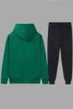 Colarinho com capuz verde tinta estampado de roupas esportivas manga longa duas peças