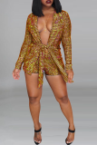 Silver Sexy Bronzing Bandage Turndown Collar Long Sleeve Two Pieces