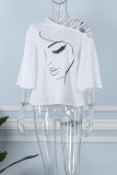 Burgundy Casual Print urholkade lapptäcke T-shirts med sned krage