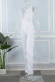 White Sexy Solid Patchwork V Neck Straight Jumpsuits