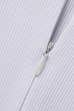 Weiße, lässige, solide bestickte Patchwork-Reißverschlusskragen-Ein-Schritt-Rock-Kleider