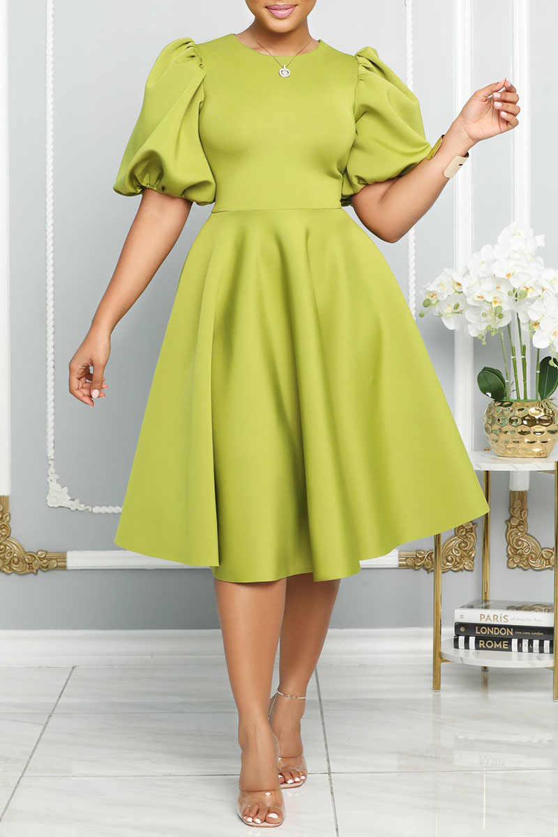 

Green Casual Solid Patchwork O Neck A Line Dresses