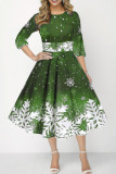 Зеленые повседневные платья трапециевидной формы с принтом в стиле пэчворк