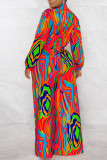 Red Sexy Print Patchwork Turndown Collar Straight Jumpsuits