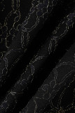Black Elegant Solid Patchwork Asymmetrical High Waist Patchwork Bottoms