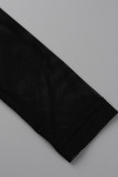 Zwart sexy effen patchwork met strik half coltrui kokerrok Jurken