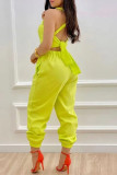 Orange Fashion Casual Letter Print Bandage Backless Spaghetti Strap Regular Jumpsuits