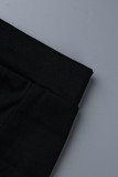 Alto-falante de cintura alta preto casual patchwork sólido fundo cor sólida