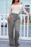 Black Casual Solid Ripped Regular High Waist Conventional Solid Color Bottoms