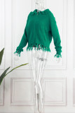 Green Casual Solid Tassel Patchwork Hooded Collar Tops