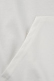 ホワイト カジュアル プリント リップド パッチワーク ジッパー カラー ロング スリーブ XNUMX ピース