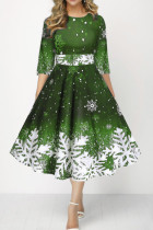 Groene casual A-lijn jurken met patchworkprint