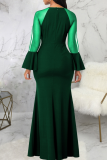 Ink Green Party Solid Mesh O Neck Trumpet Mermaid Dresses