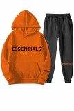 Orange Casual Print Letter Hooded Collar Long Sleeve Two Pieces