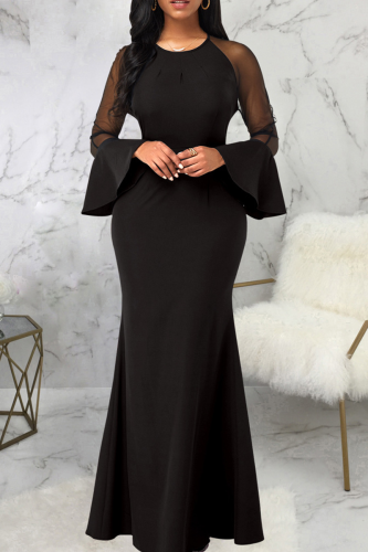 Robes de sirène trompette à col rond en maille noire