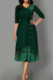 Зеленые повседневные прямые платья с принтом в стиле пэчворк и V-образным вырезом