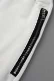 Colarinho cinza estampado casual rasgado com zíper manga longa duas peças
