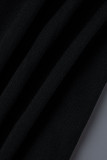 Bas de couleur unie haut-parleur taille haute patchwork uni décontracté noir