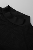 Patchwork Solide Sexy Noir Avec Arc Demi-Robes De Jupe Crayon À Col Roulé