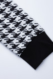 Negro blanco moda casual estampado patchwork manga larga dos piezas
