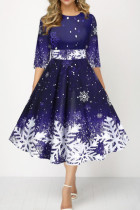Diepblauwe casual A-lijn jurken met patchworkprint
