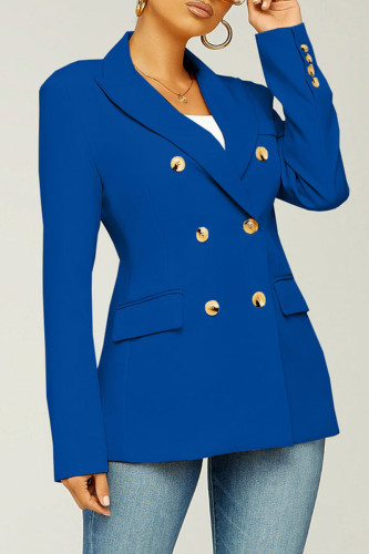 Prendas de abrigo con cuello vuelto de patchwork sólido casual azul