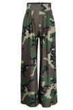 Colore Casual Stampa Camouflage Stampa Patchwork Vita alta Gamba larga Pantaloni a stampa intera
