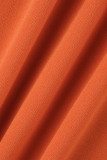 オレンジ カジュアル ソリッド タッセル パッチワーク Oネック ワンステップ スカート ドレス