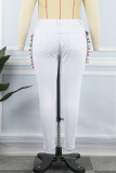 Calça jeans skinny branca casual patchwork sólida cintura alta