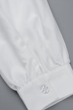 Robe chemise à col rabattu en patchwork uni décontracté grande taille blanche