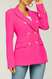 Rose Red Casual Solid Patchwork Turn-back Collar Outerwear