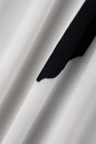 ホワイト カジュアル プリント パッチワーク ハーフ A タートルネック ロング スリーブ プラス サイズ ドレス