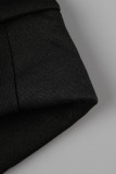 Colarinho preto casual patchwork sólido com capuz manga longa duas peças