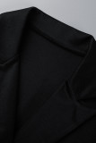 Zwart casual effen vest met omgeslagen kraag bovenkleding