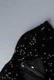 Patchwork formel noir sexy évidé paillettes dos nu fente col rabattu robes de soirée