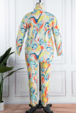 Amarillo Casual Print Patchwork Turndown Collar Plus Size Two Pieces
