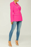 Rose Red Casual Solid Patchwork Turn-back Collar Outerwear