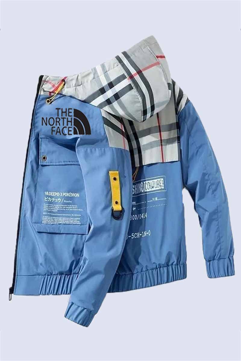 Baby Blue Casual Print Patchwork Letter Hooded Collar Outerwear