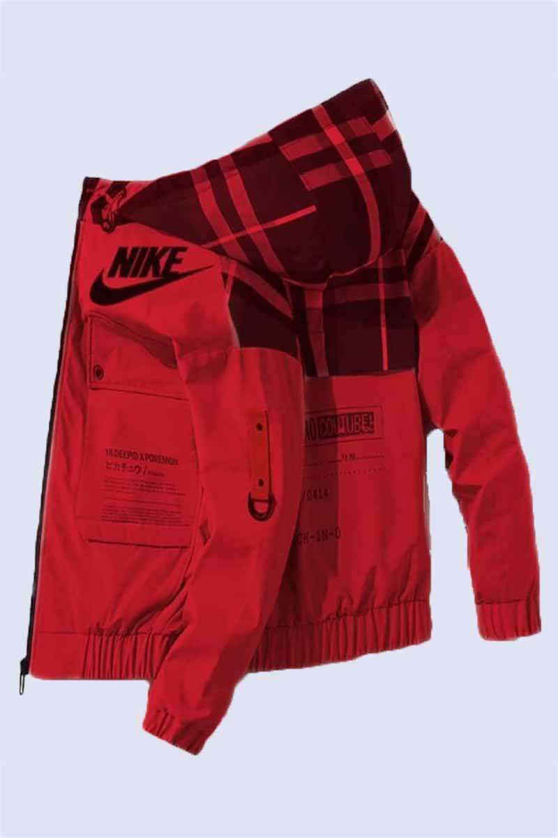 

Red Casual Print Patchwork Letter Hooded Collar Outerwear