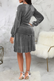 ブルゴーニュ カジュアル ソリッド 包帯 V ネック ウエスト スカート ドレス