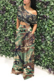 Farbe Casual Print Camouflage Print Patchwork High Waist Wide Leg Full Print Bottoms