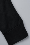 Negro Casual Sólido Patchwork Cuello con capucha Manga larga Dos piezas
