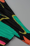 Jupe crayon noire décontractée à imprimé patchwork col en V Robes grande taille