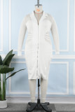 White Casual Solid Patchwork Zipper V Neck Long Sleeve Plus Size Dresses