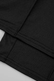 Schwarze, modische, lässige Patchwork-Overalls mit durchsichtigem V-Ausschnitt