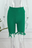 Green Casual Street Solid Tassel Patchwork Skinny High Waist Pencil Solid Color Bottoms