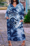 Серые синие повседневные прямые платья в стиле пэчворк с V-образным вырезом