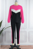 Black Red Casual Solid Patchwork O Neck Long Sleeve Two Pieces